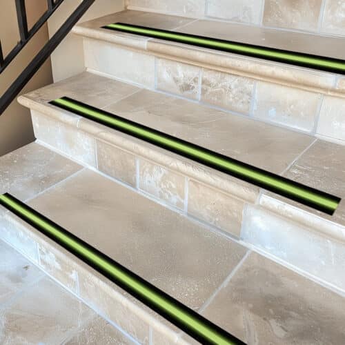 Black with Glow Strip Anti-Slip Tape on Slippery Stairs installed by Slip No More