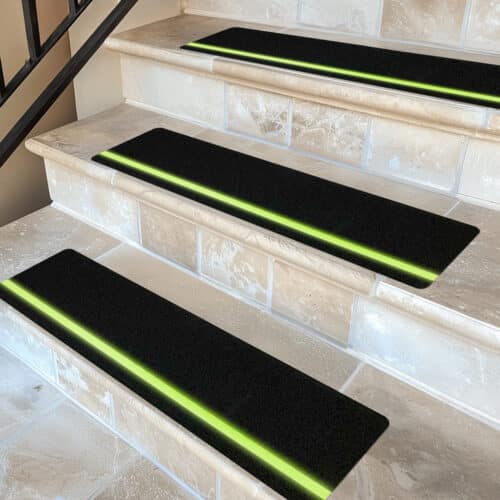 Anti-Slip Stair Tread with a glow in the dark strip at the end of it to make the edge of the stair visible during emergency situations