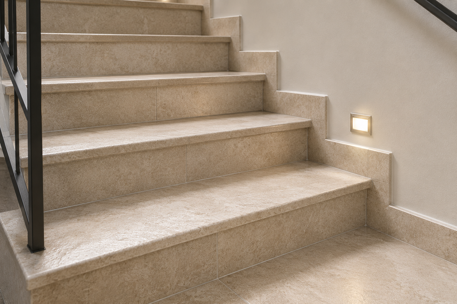 Anti Slip for Stairs Treatment on Tiled Staircase Tiled staircase treated with anti slip for stairs solution to improve traction and reduce slip hazards while maintaining the natural appearance of the tiles.